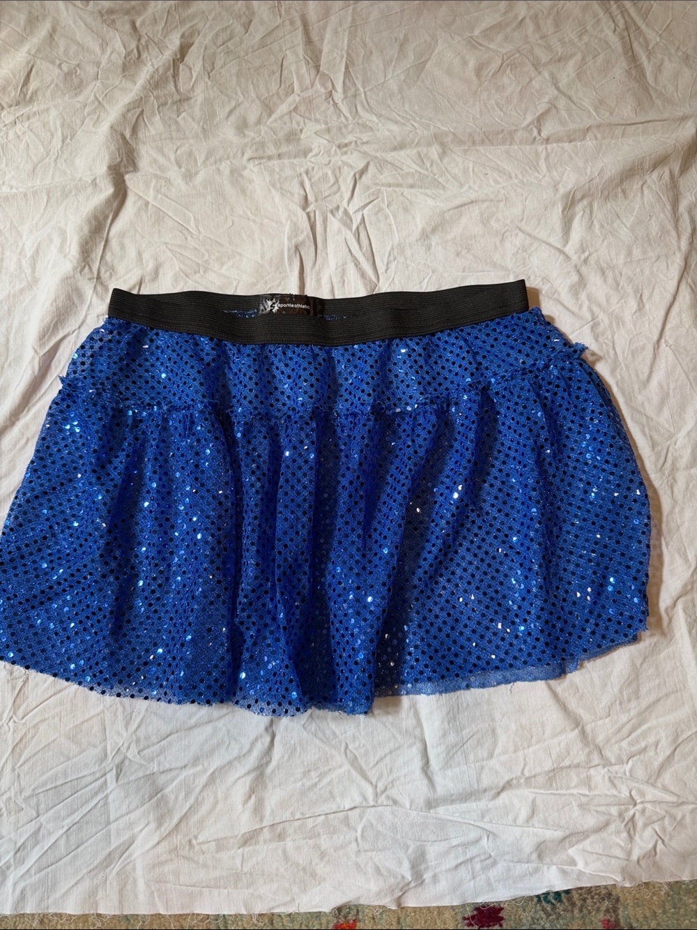 Blue Sequin Running Skirt with Elastic Waistband
